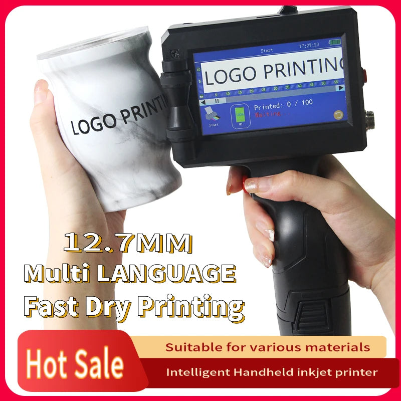 12.7MM Portable Handheld Inkjet Printer Production Date Barcode Label Coding Machine Batch Number QR Permanent Quick Drying