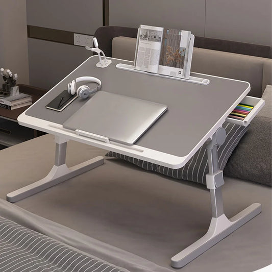 Adjustable Laptop Table Desk for Bed with Bookshelves Drawers Adjustable Heights 9.4 "-12.6" Aluminum Alloy Bracket Table